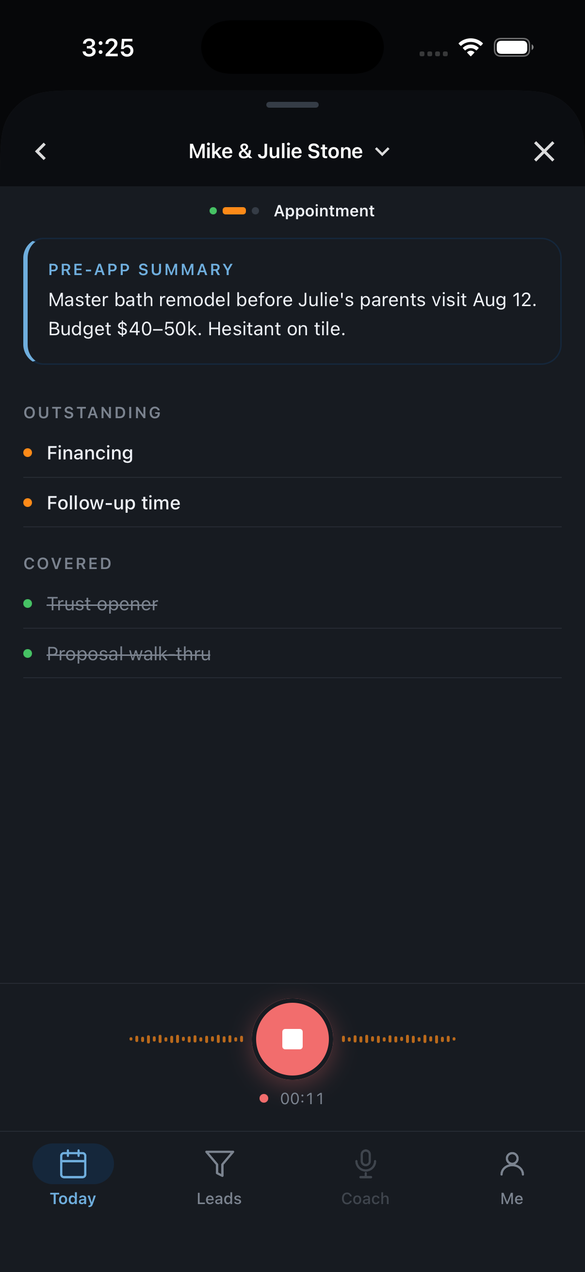 Appointment recording checklist