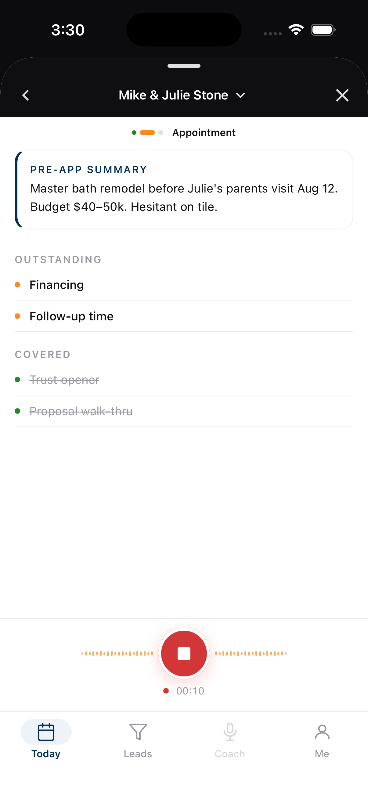 Appointment recording checklist