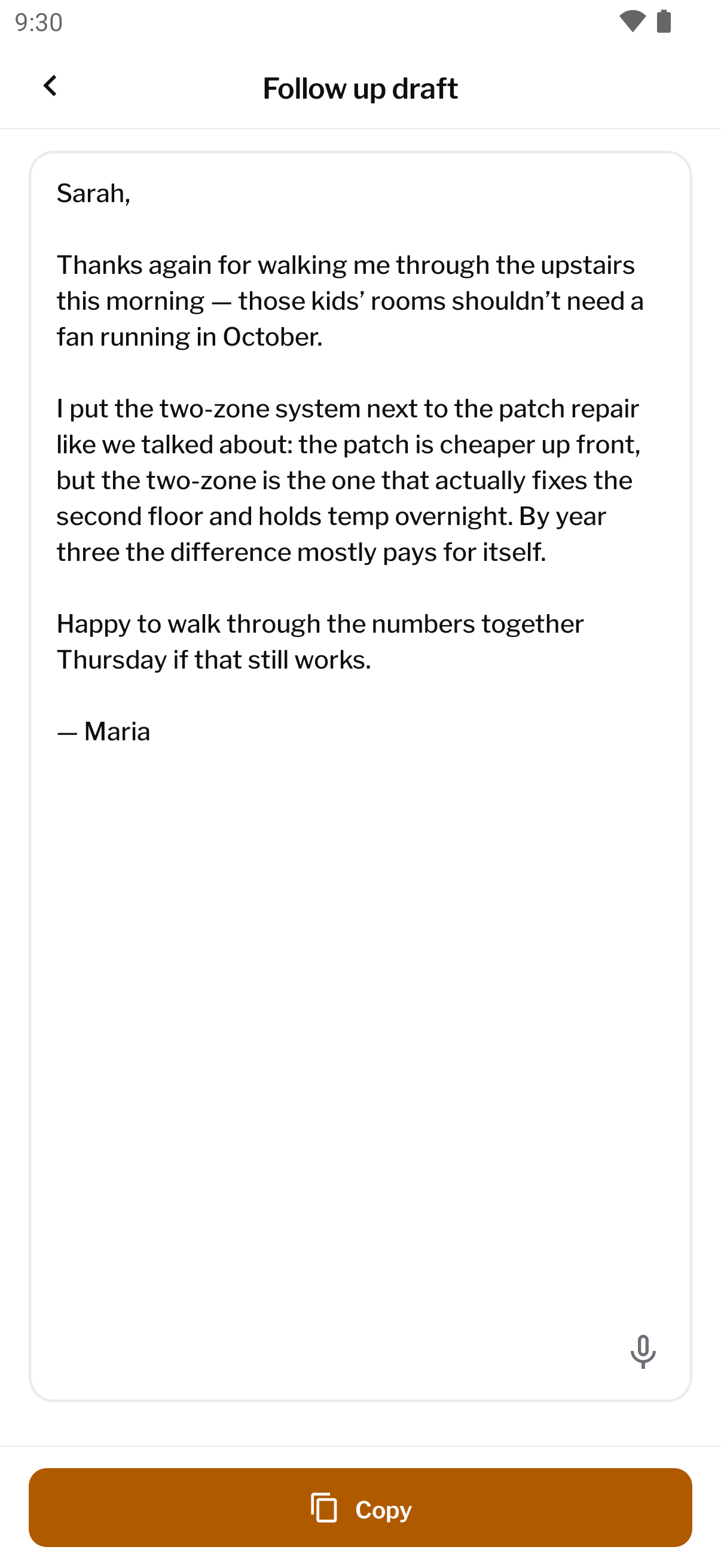 Follow-up draft that sounds like the rep, ready to copy