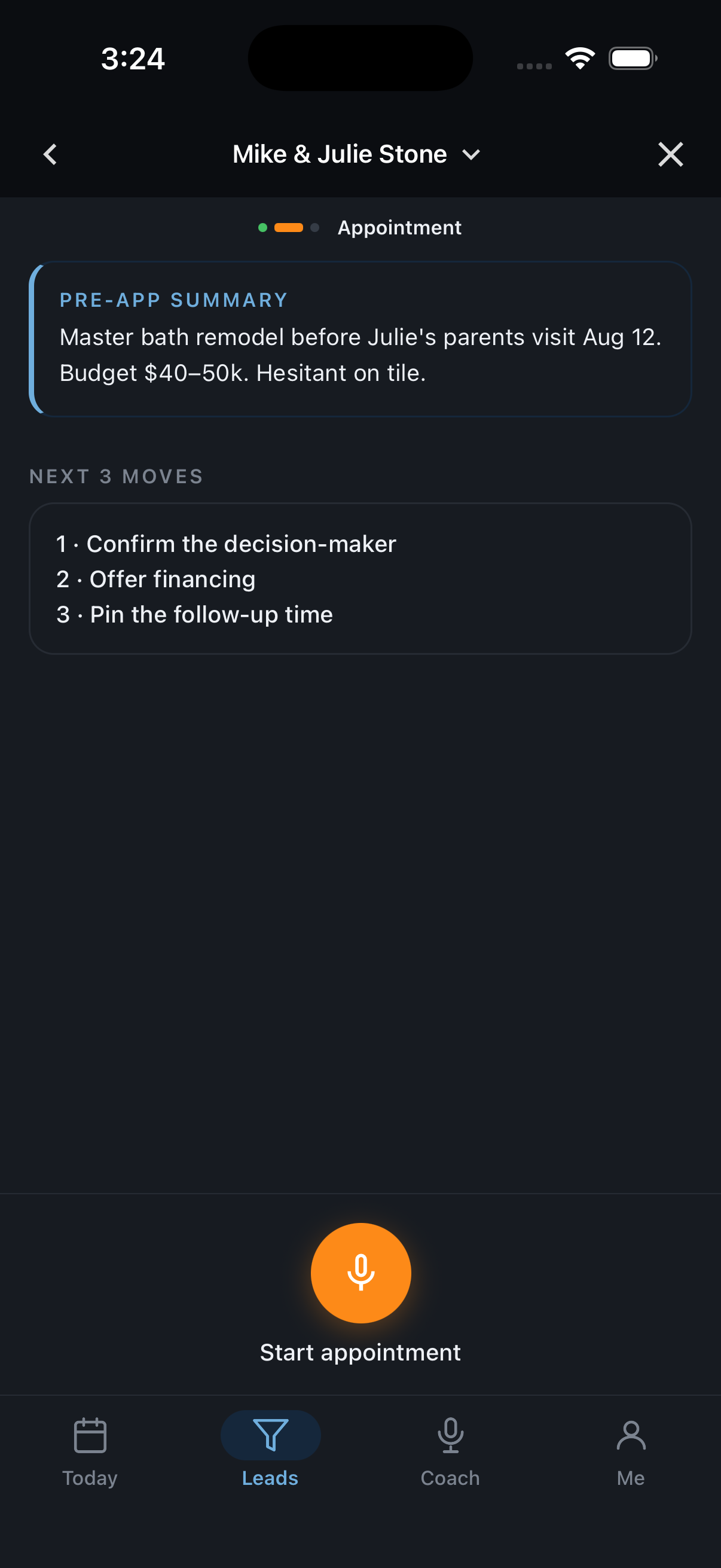 Lead brief screen