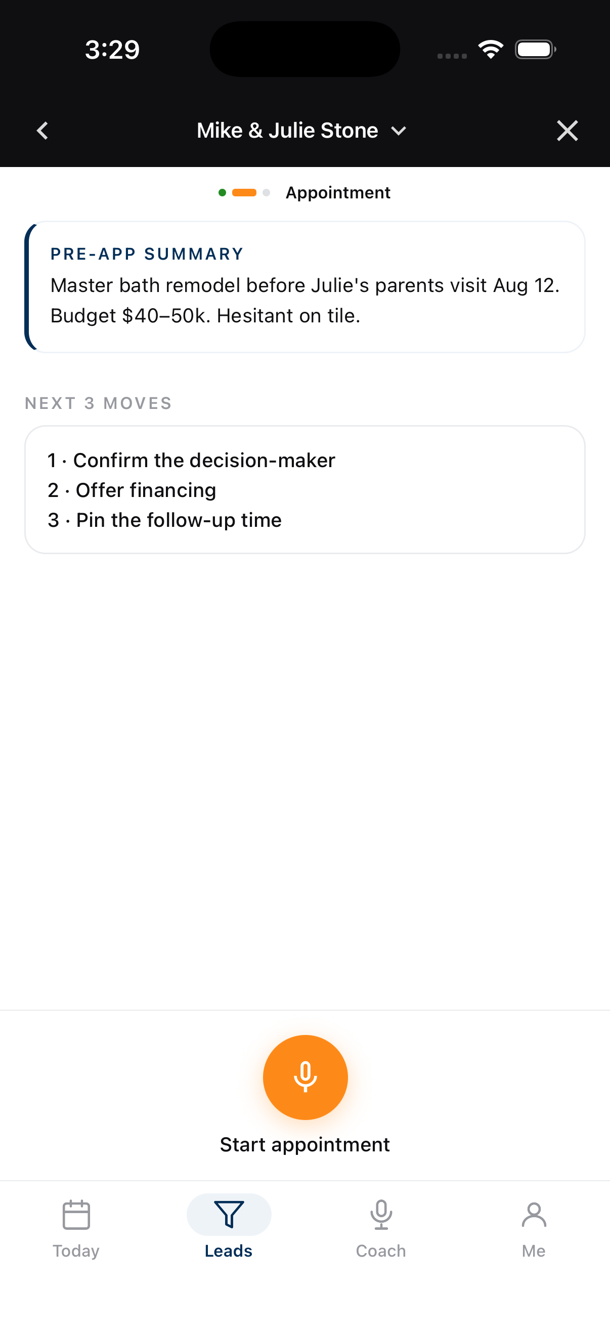 Lead brief screen