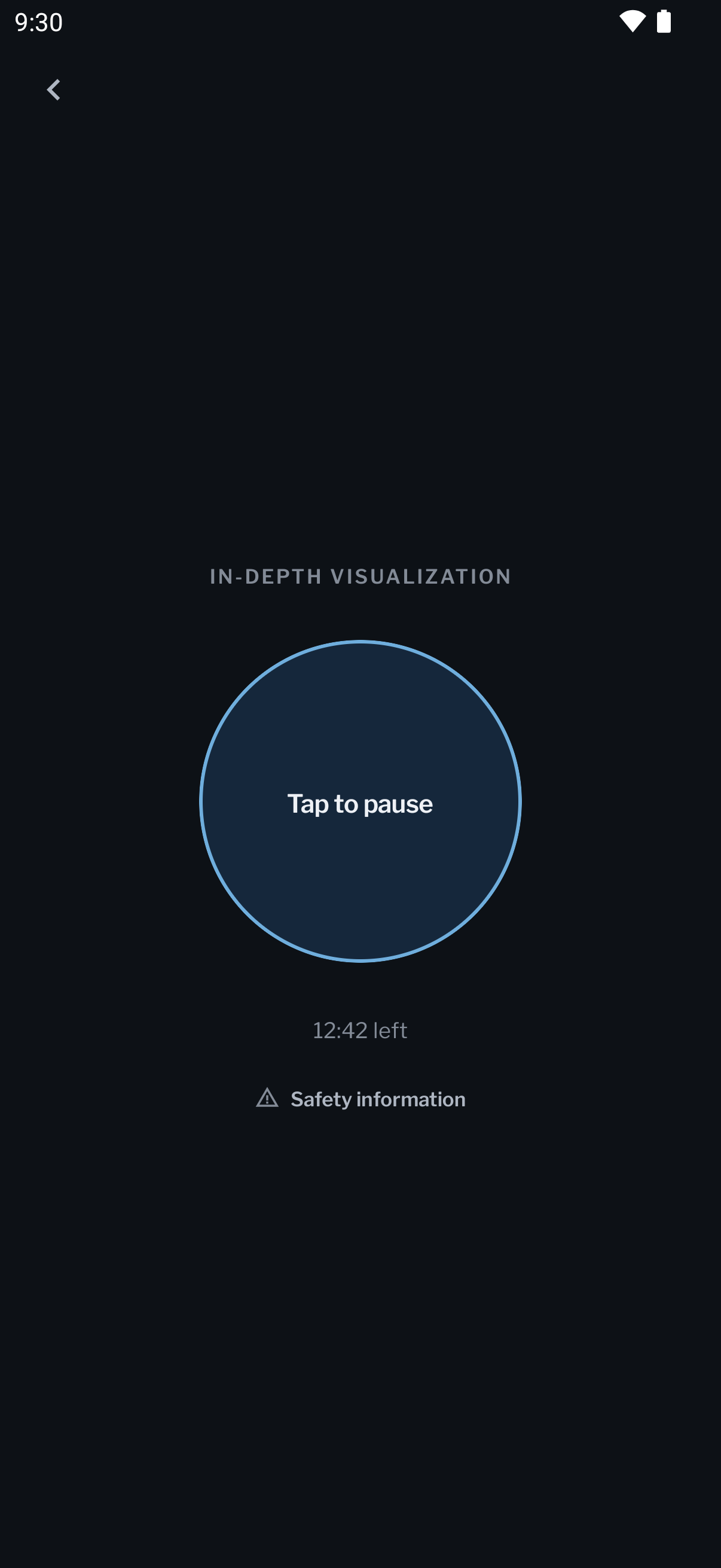 Visualization player mid-session — tap to pause, time remaining
