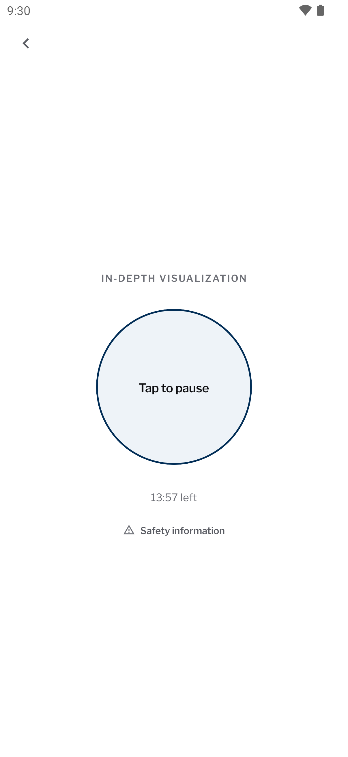 Visualization player mid-session — tap to pause, time remaining